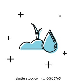 Black Watering sprout icon isolated on white background. Seed and seedling. Irrigation symbol. Leaf nature.  Vector Illustration