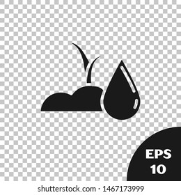 Black Watering sprout icon isolated on transparent background. Seed and seedling. Irrigation symbol. Leaf nature.  Vector Illustration
