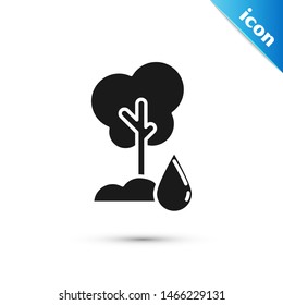 Black Watering Tree icon isolated on white background. Forest symbol. Irrigation symbol.  Vector Illustration