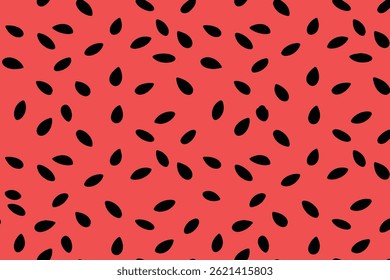 Black watermelon seed pattern on a red background, minimalist vector illustration.