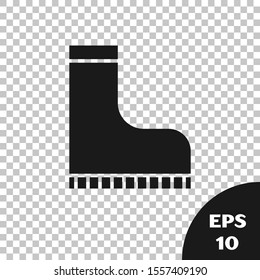 Black Waterproof rubber boot icon isolated on transparent background. Gumboots for rainy weather, fishing, gardening.  Vector Illustration