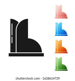 Black Waterproof rubber boot icon isolated on white background. Gumboots for rainy weather, fishing, gardening. Set icons colorful. Vector Illustration