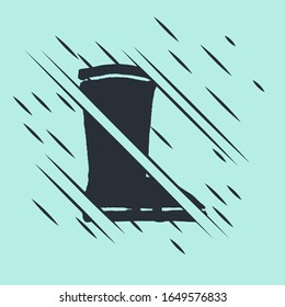 Icono de la funda guardapolvo impermeable negra aislado en fondo verde. Botas para el tiempo lluvioso, pesca, jardinería. El estilo de Glitch.  Ilustración vectorial