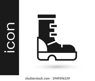 Black Waterproof rubber boot icon isolated on white background. Gumboots for rainy weather, fishing, gardening.  Vector