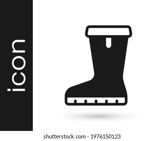 Black Waterproof rubber boot icon isolated on white background. Gumboots for rainy weather, fishing, gardening.  Vector