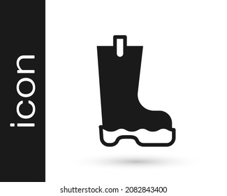 Black Waterproof rubber boot icon isolated on white background. Gumboots for rainy weather, fishing, gardening.  Vector