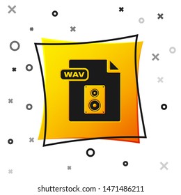 Black WAV file document. Download wav button icon isolated on white background. WAV waveform audio file format for digital audio riff files. Yellow square button. Vector Illustration