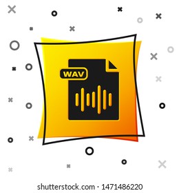 Black WAV file document. Download wav button icon isolated on white background. WAV waveform audio file format for digital audio riff files. Yellow square button. Vector Illustration