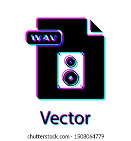 Black WAV file document. Download wav button icon isolated on white background. WAV waveform audio file format for digital audio riff files.  Vector Illustration