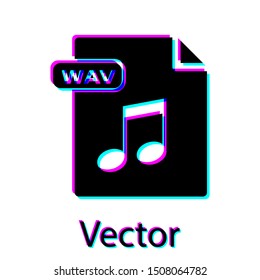 Black WAV file document. Download wav button icon isolated on white background. WAV waveform audio file format for digital audio riff files.  Vector Illustration