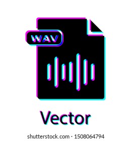 Black WAV file document. Download wav button icon isolated on white background. WAV waveform audio file format for digital audio riff files.  Vector Illustration