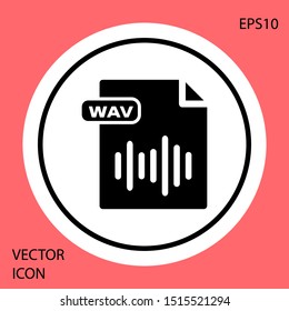 Black WAV file document. Download wav button icon isolated on red background. WAV waveform audio file format for digital audio riff files. White circle button. Vector Illustration