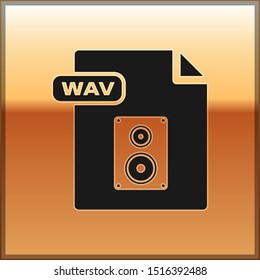 Black WAV file document. Download wav button icon isolated on gold background. WAV waveform audio file format for digital audio riff files.  Vector Illustration