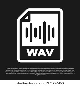 Black WAV file document icon. Download wav button icon isolated on black background. WAV waveform audio file format for digital audio riff files. Vector Illustration