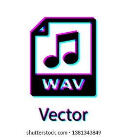 Black WAV file document icon. Download wav button icon isolated on white background. WAV waveform audio file format for digital audio riff files. Vector Illustration