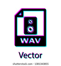 Black WAV file document icon. Download wav button icon isolated on white background. WAV waveform audio file format for digital audio riff files. Vector Illustration