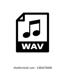 Black WAV file document icon. Download wav button icon isolated. WAV waveform audio file format for digital audio riff files. Vector Illustration