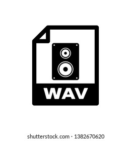 Black WAV file document icon. Download wav button icon isolated. WAV waveform audio file format for digital audio riff files. Vector Illustration