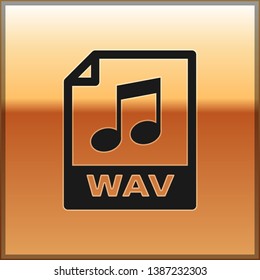 Black WAV file document icon. Download wav button icon isolated on gold background. WAV waveform audio file format for digital audio riff files. Vector Illustration