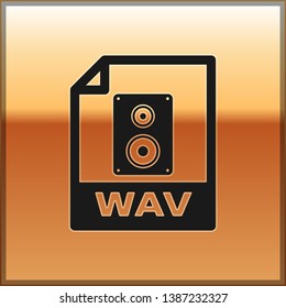 Black WAV file document icon. Download wav button icon isolated on gold background. WAV waveform audio file format for digital audio riff files. Vector Illustration