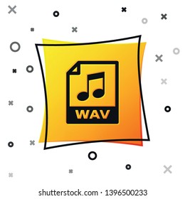 Black WAV file document icon. Download wav button icon isolated on white background. WAV waveform audio file format for digital audio riff files. Yellow square button. Vector Illustration