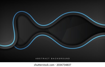 Black wave abstract technology background overlap layers on dark space with blue light neon effect decoration. Modern graphic design template elements for poster, flyer, brochure, landing page, or ban