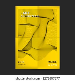 Black moiré wave art exhibition poster vector