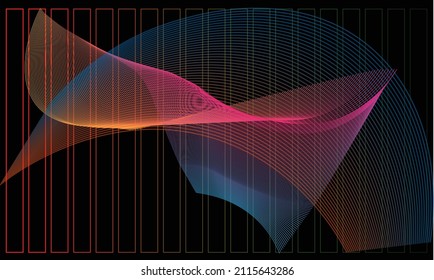 color de neón de la mezcla de ondas negras con algún retangle muestra mezcla de Vector EPS