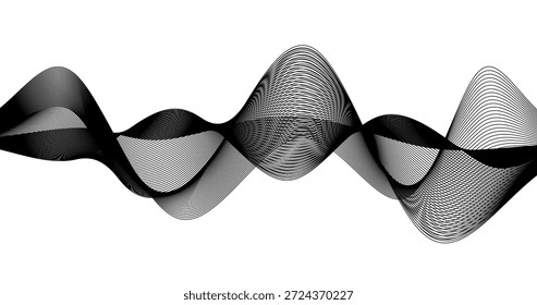 Líneas de gradiente de onda negra sobre fondo blanco Tecnología de telecomunicaciones con diseño de onda de audio