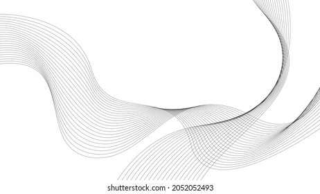 Black wave line background. Abstract flow grey and white banner
