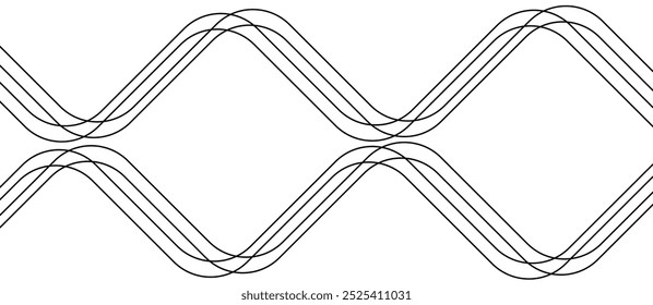 Black wave line on white background. Abstract curved lines