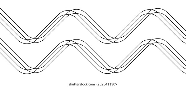 Black wave line on white background. Abstract curved lines