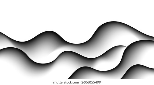 Black Wave Lines Mountain On White Background. Technology Banner. Vector Illustration. Abstract Business Wallpaper