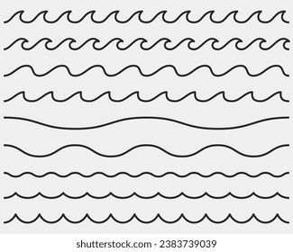 Black wave lines and wavy zigzag seamless pattern lines isolated on a white background. Vector illustration with editable stroke