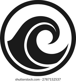 Black wave logo in a circle on white background