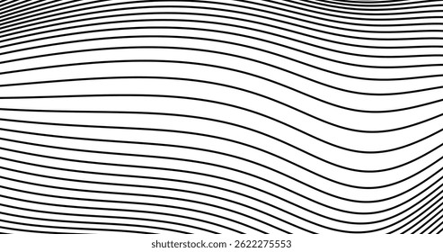 Black Wave Parallel Lines stripes on Empty White Background 