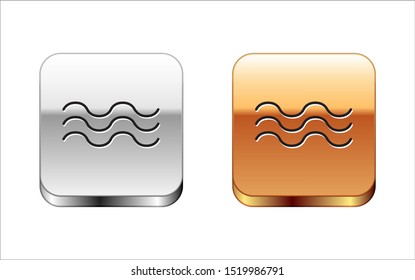 Black Waves icon isolated on white background. Silver-gold square button. Vector Illustration
