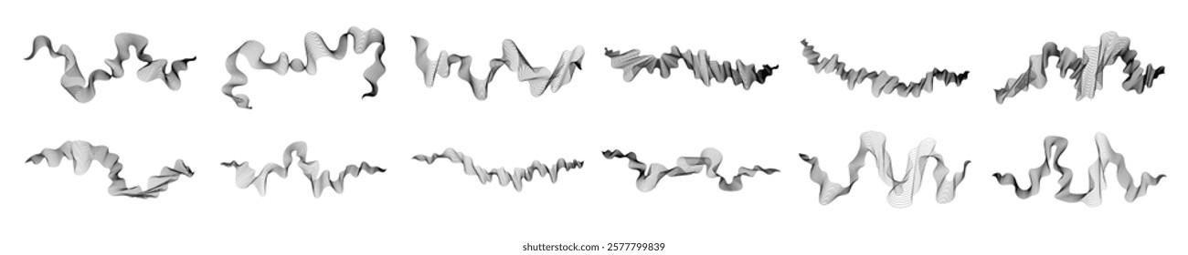 Black waves on white background. Big  set of abstract modern technology backdrops with wave design. Vector illustration