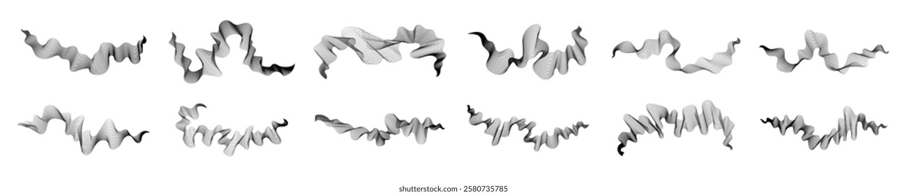 Black waves on white background. Big  set of abstract modern technology backdrops with wave design. Vector illustration
