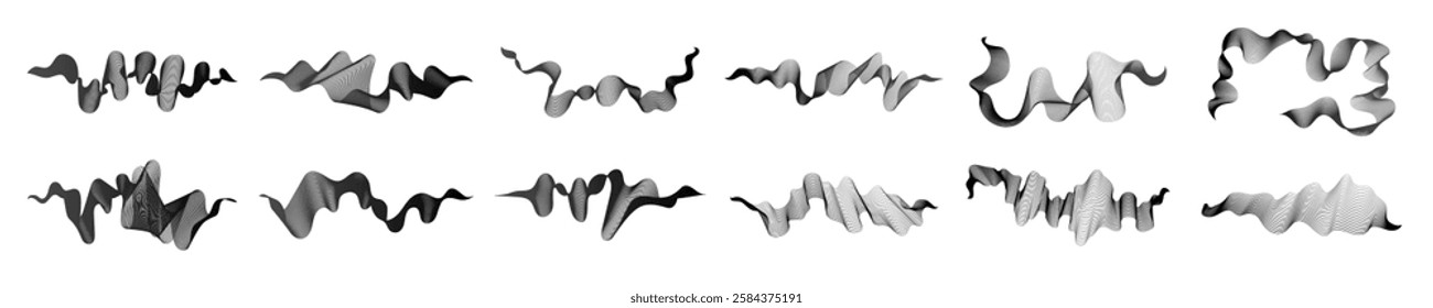 Black waves on white background. Big  set of abstract modern technology backdrops with wave design. Vector illustration