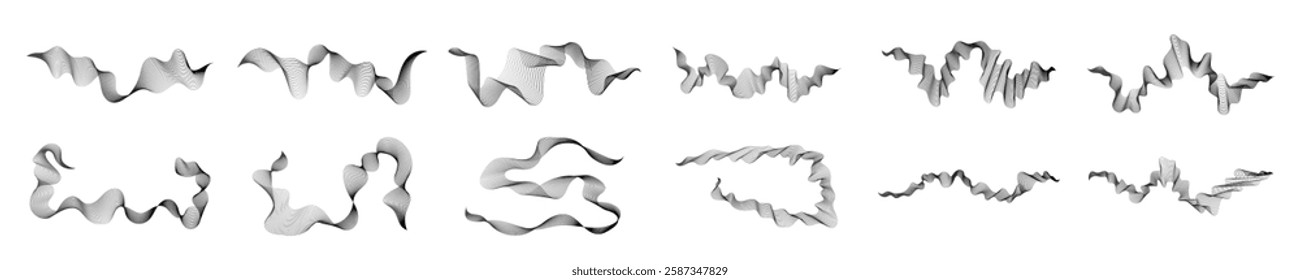 Black waves on white background. Big  set of abstract modern technology backdrops with wave design. Vector illustration