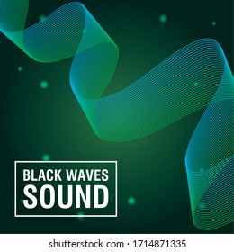 ondas negras sonido fondo verde ilustración vectorial