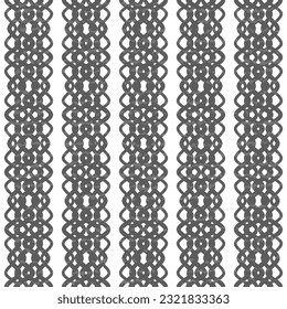 Black waves vertically intertwined on a white background, textured. Seamless vector pattern for background, textile