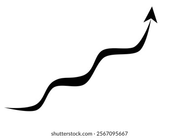 black wavy arrow in curved shape pointing up going up trend