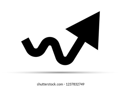 Black wavy arrow to up icon