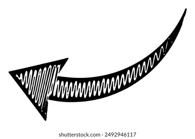 A black wavy arrow with intricate textured patterns, perfect for various design projects, vector illustration.