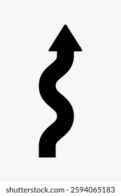 Black wavy arrow pointing upwards on a white background. The arrow has a curvy, zigzag shape, symbolizing direction, movement, and progress. Isolated vector element.