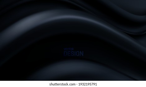 Fondo ondulado negro. Resumen del fondo elástico de la forma. Ilustración vectorial 3d. Decoración minimalista para el diseño de pancartas o cubiertas.