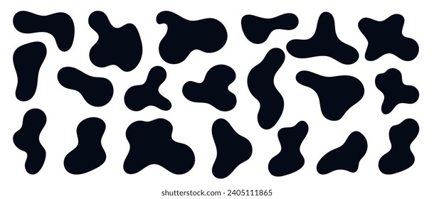 Schwarze Wavy-Blobs. Satz abstrakter schwarz-organischer Blöcke. Kollektion von schwarzen Silhouette-flüssigen Formen einzeln auf weißem Hintergrund. Schwarzer Blog unregelmäßig Form Vektorgrafik.