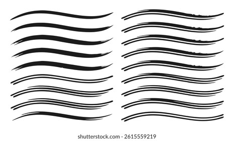 Black Wavy Brush Strokes Vector Set